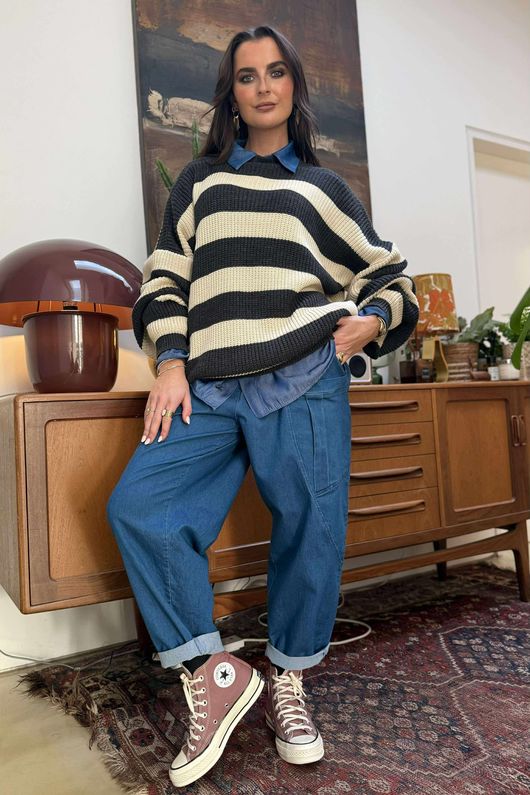 Buddie Stripe Knit Charcoal /6=